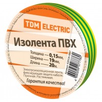 Изолента ПВХ 0,15х19мм Желто-Зеленая 20метров TDM