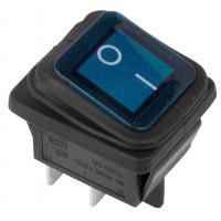 Выключатель клавишный 250V 15А (4с) ON-OFF синий  с подсветкой ВЛАГОЗАЩИТА REXANT