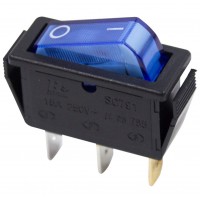 Выключатель клавишный 250V 15А (3с) ON-OFF синий  с подсветкой  REXANT