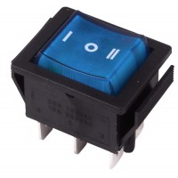 Выключатель клавишный 250V 15А (6с) ON-OFF-ON синий  с подсветкой и нейтралью  REXANT