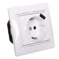 Розетка Мира с/з 16A с USB 2.1A скрытой установки белая