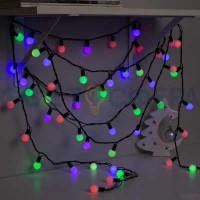 Гирлянда "Нить"10 м с насадками"Шарики 2.5 см,IP44,тёмная нить,100 LED,свечение мульти, мигание 220В