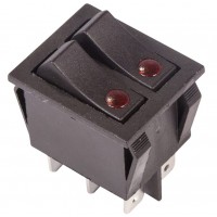 REXANT 36-2430 Выключатель клавишный 250V 15А (6с) ON-OFF черный  с подсветкой  ДВОЙНОЙ (10/1000)