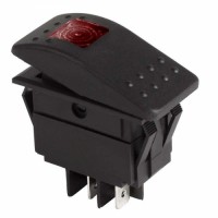 REXANT 36-4460 Выключатель клавишный 12V 35А (4с) ON-OFF красный  с подсветкой (10/200)