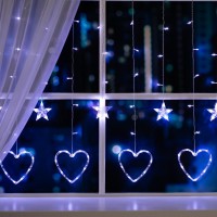 БАХРОМА DECOR. "Сердце", IP20, Ш:2.4 м, В:0.9 м, Н.С. LED-186-220V, 8 режимов, БЕЛЫЙ