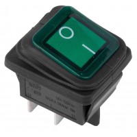 REXANT 36-2362 Выключатель клавишный 250V 15А (4с) ON-OFF зеленый с подсветкой  ВЛАГОЗАЩИТА (10/800)
