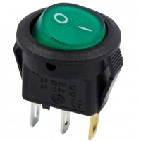 REXANT 36-2533 Выключатель клавишный круглый 250V 3А(3с) ON-OFF зеленый с подсветкой Micro (10/3000)