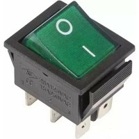 REXANT 36-2352 Выключатель клавишный 250V 15А (6с) ON-ON зеленый  с подсветкой (10/500)