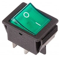 REXANT 36-2332 Выключатель клавишный 250V 16А (4с) ON-OFF зеленый  с подсветкой (10/500)
