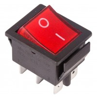 REXANT 36-2350 Выключатель клавишный 250V 15А (6с) ON-ON красный  с подсветкой (10/500)
