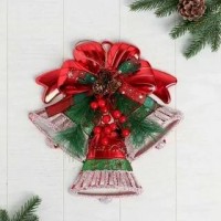 Украшение новогоднее "Колокольчик бант и веточки" 28х28 см, красный 5043566
