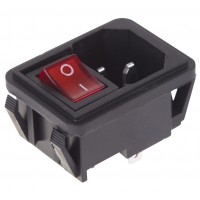 REXANT 36-2270 Выключатель клавишный 250V 10А(4с)ON-OFF красный с подсв. и штекером C14 3PIN(10/500)