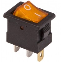 REXANT 36-2172 Выключатель клавишный 12V 15А (3с) ON-OFF желтый  с подсветкой  Mini (10/1000
