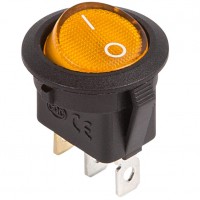 REXANT 36-2587 Выключатель клавишный круглый 12V 20А (3с) ON-OFF желтый с подсветкой