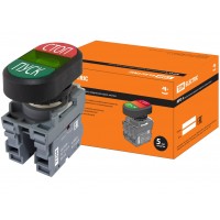 Кнопка двойная MPD4-11G (зеленая/красная) (LED) в сборе d22мм/220В (ПУСК/СТОП) линза зеленая TDM