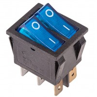 REXANT 36-2411 Выключатель клавишный 250V 15A (6c) ON-OFF синий с подсветкой ДВОЙНОЙ