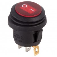REXANT 36-2595  Выключатель клавишный круглый 250V 6A(3c) ON-OFF красный с подсветкой ВЛАГОЗАЩИТА